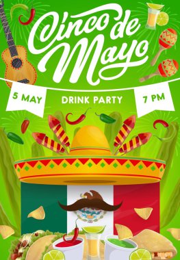 Cinco de Mayo parti gıda, fötr şapka ve gitar