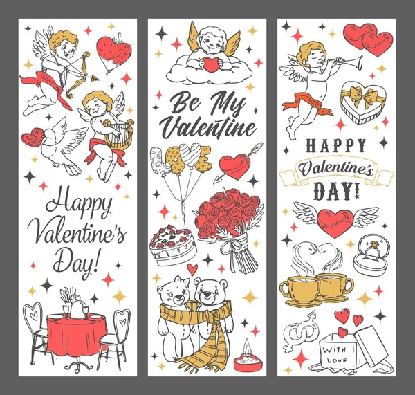 Cupids with love arrows and hearts. Valentines Day — Stock Vector