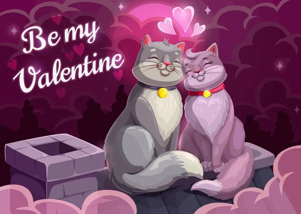 Kediler kalp, Sevgililer günü kartı çatıda — Stok Vektör