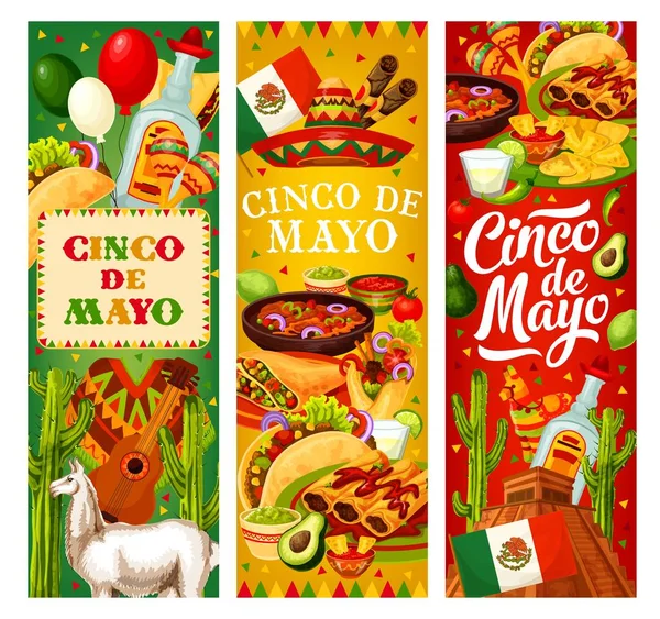 Bandeira mexicana Cinco de Mayo símbolos de comida e fiesta —  Vetores de Stock