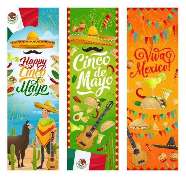 Mexikanska holiday Cinco de Mayo sombrero och gitarr — Stock vektor