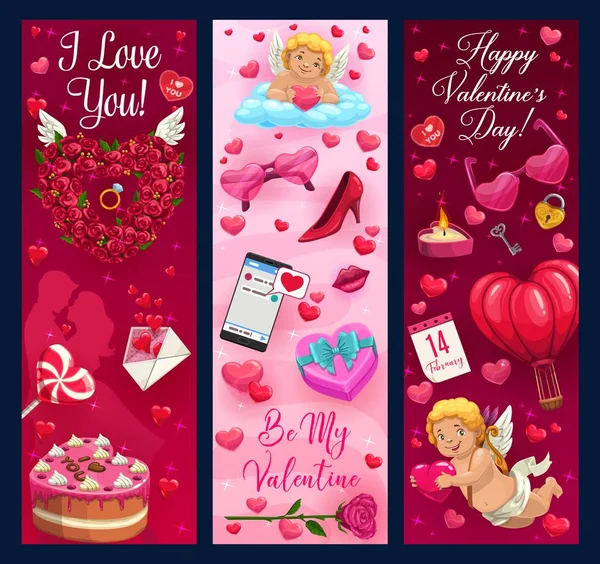 Valentijnsdag geschenken, trouwring en harten — Stockvector