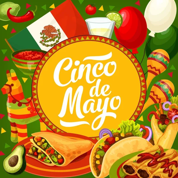 Cinco de Mayo Mexická vlajka balónky a maracas — Stockový vektor