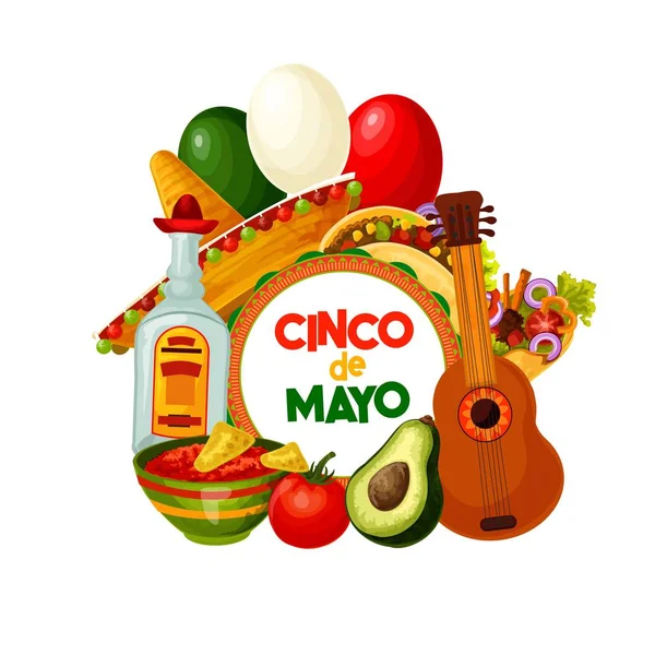 Cinco de Mayo mexické dovolené jídlo a dekorace — Stockový vektor