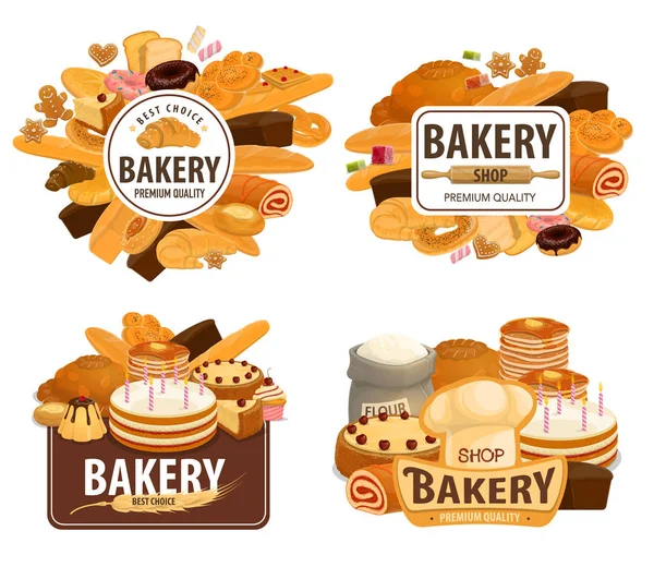 Bolos de padaria, pastelaria pastelaria sobremesas —  Vetores de Stock