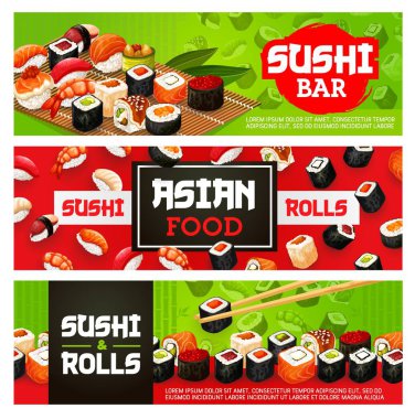 Sushi bar menu, sashimi and maki rolls clipart