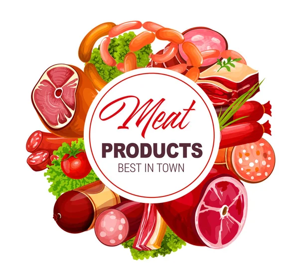Carne e salsichas produtos de mercearia de talho — Vetor de Stock