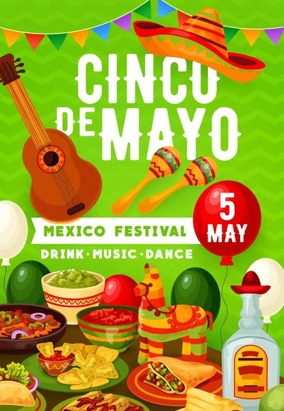 Mexická fiesta Cinco de Mayo strana potraviny a nápoje — Stockový vektor