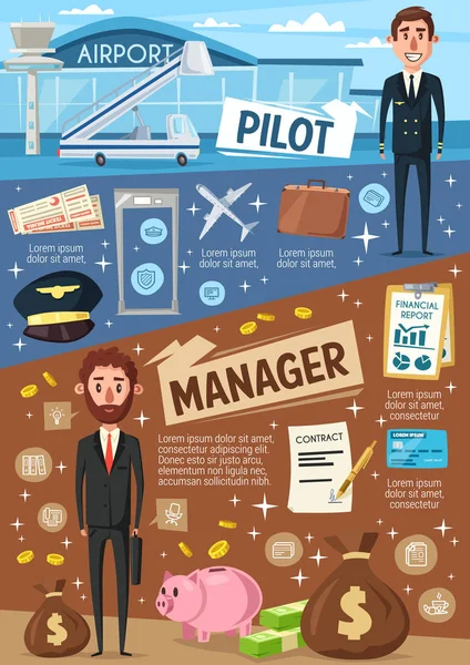 Piloto de aviación y gerente de negocios profesión — Vector de stock