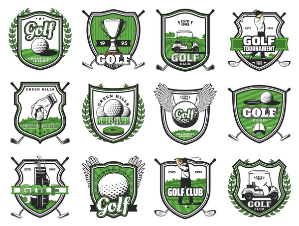 Badges de club de golf, icônes héraldiques de championnat — Image vectorielle