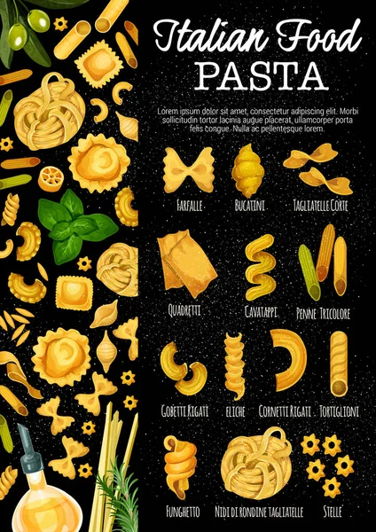 Italienische Pastasorten, Gerichte der italienischen Küche — Stockvektor