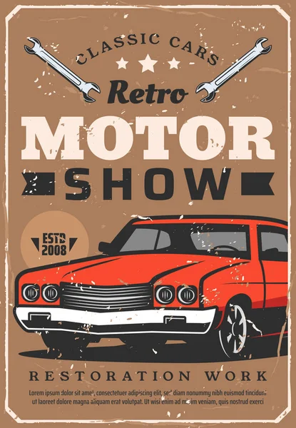 Retro carros mostram vintage auto motor clube — Vetor de Stock