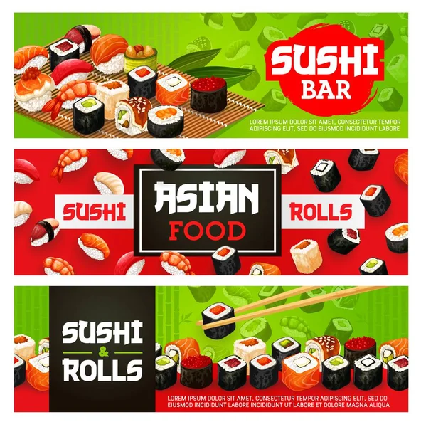 Sushi-Bar-Menü, Sashimi und Maki-Rollen — Stockvektor