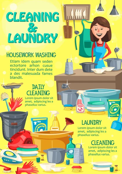 Ev Temizleme ve çamaşır yıkama servisi — Stok Vektör