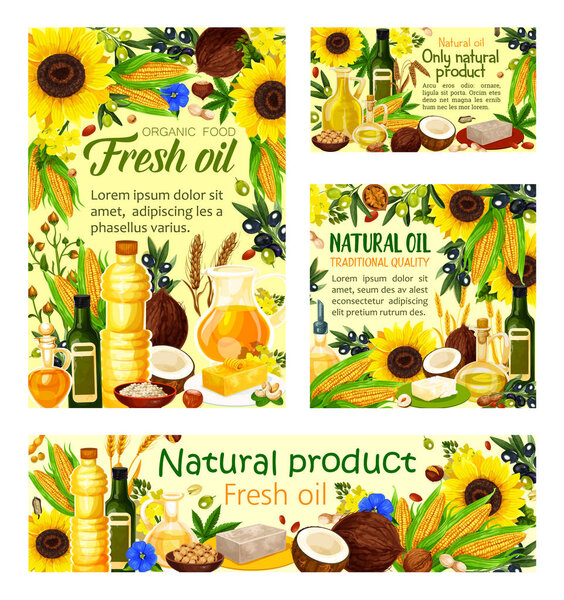 Natural sunflower, olive and nuts cooking oils