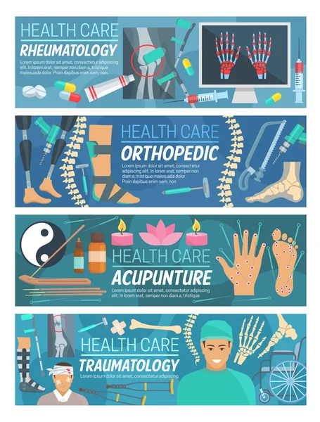 Reumatologia, traumatologia ortopédica médicos —  Vetores de Stock