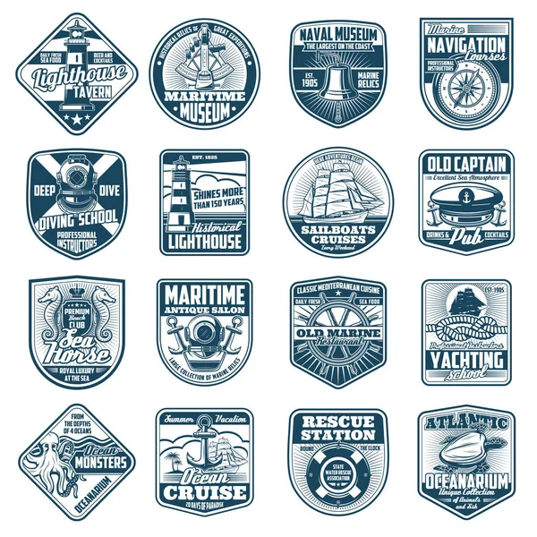 Iconos aislados de heráldica marina. Equipos náuticos — Vector de stock