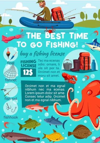 Fishing sport license, tackle and fisher — Stock Illustration Fishing sport license, tackle and fisher Royalty Free Stock Vectors