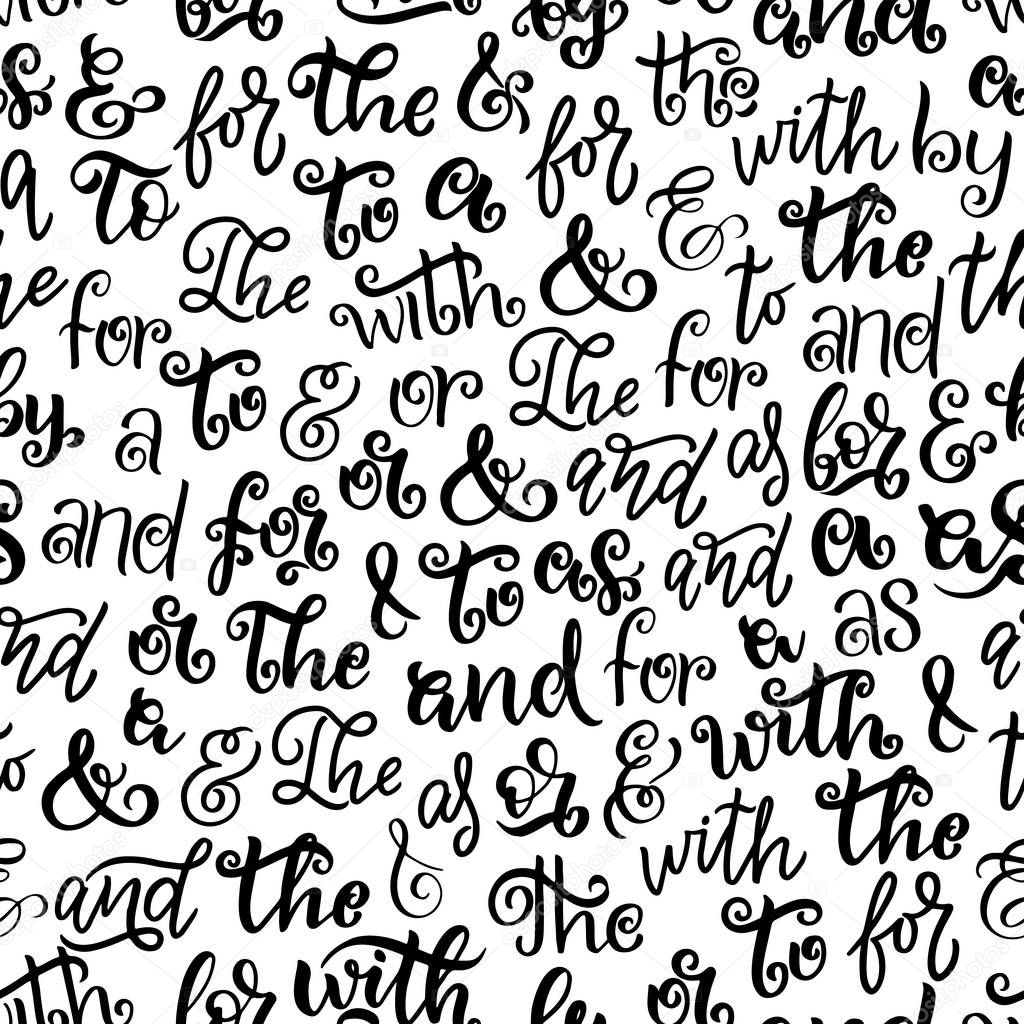Ampersands prepositions lettering seamless pattern