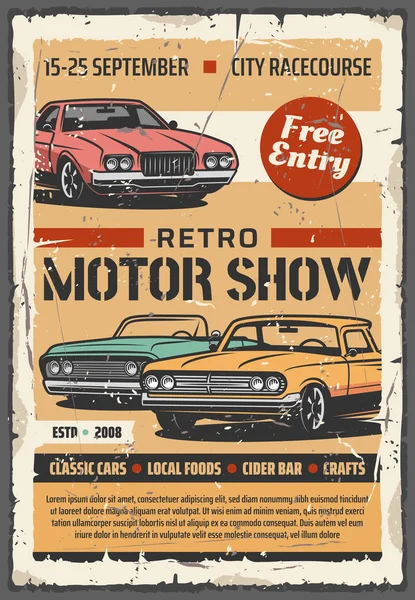 Motor show, vector retro vintage cars — Stock Vector