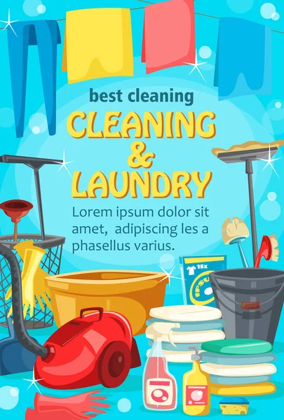 Blanchisserie et nettoyage, outils ménagers — Image vectorielle