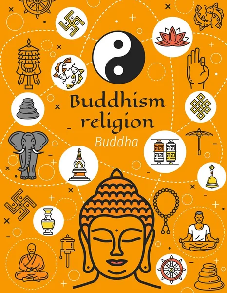 Buddhismus Religion Vektorsymbole und Zeichen — Stockvektor