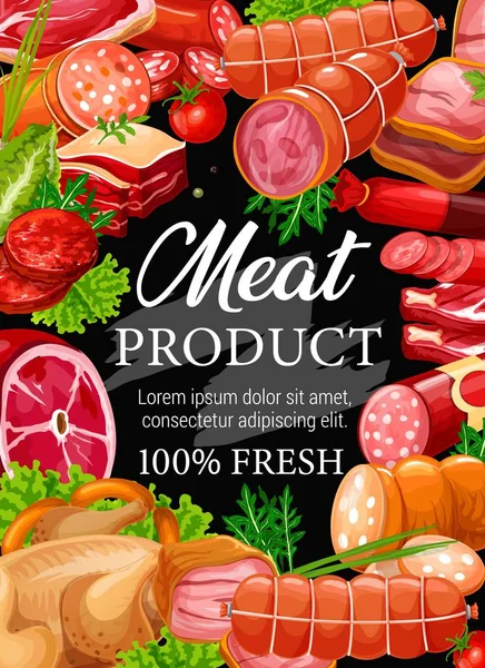 Carne de talho e salsicha.Carne de bovino ou de porco vetorial — Vetor de Stock