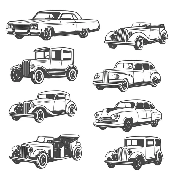 Isolated vector monochrome old vehicles — Stock Vector