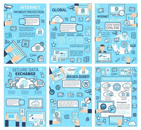 Sécurité Internet protection mondiale des données en ligne — Image vectorielle