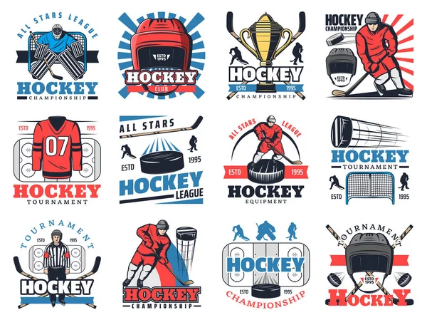 Iconos del campeonato de hockey sobre hielo — Vector de stock