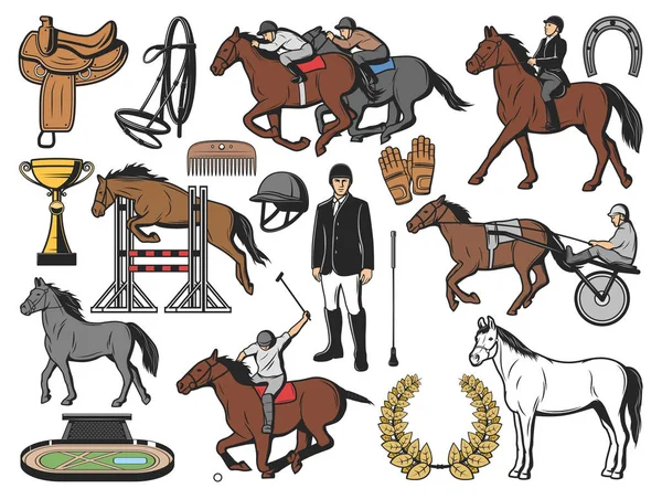 Course de chevaux polo sport et équipement jockey — Image vectorielle