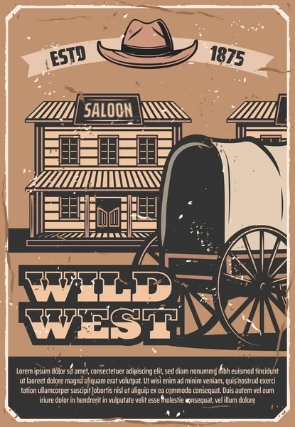 Wild West salão ocidental e carruagem cowboy — Vetor de Stock