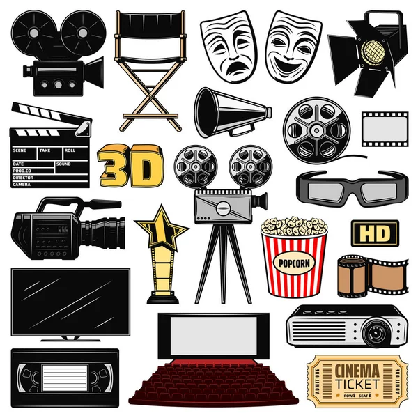 Iconos de cine y cine retro — Vector de stock