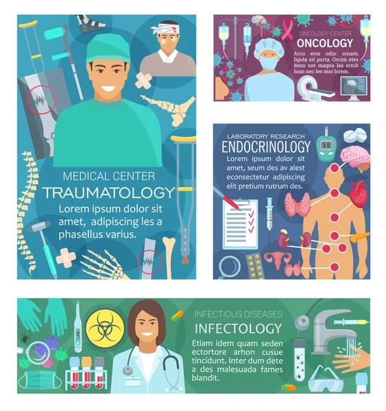 Médicos en endocrinología, oncología y traumatología — Archivo Imágenes Vectoriales