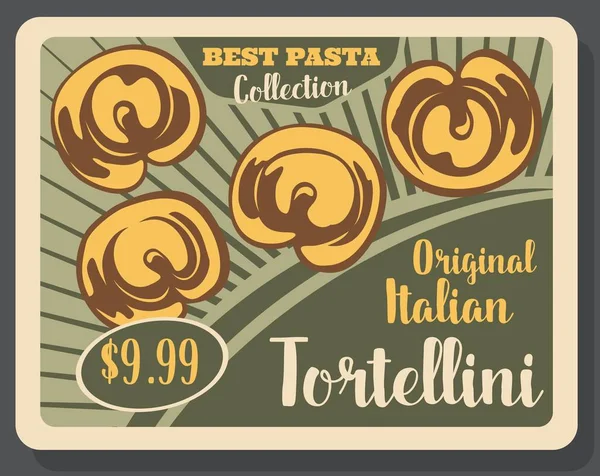 Tortellini pasta Italian dish menu — Stock Vector