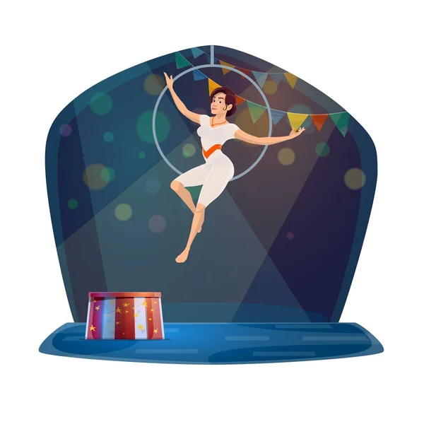 Circus trainer en linon in brand cirkel — Stockvector