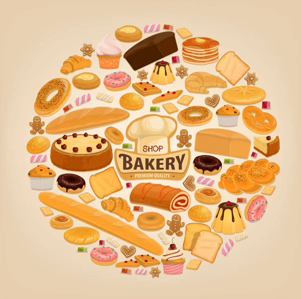 Bolos de padaria e sobremesas doces —  Vetores de Stock