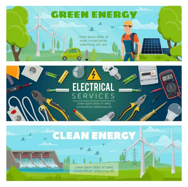 Elektrische energie elektriciteitscentrales, elektricien apparatuur — Stockvector