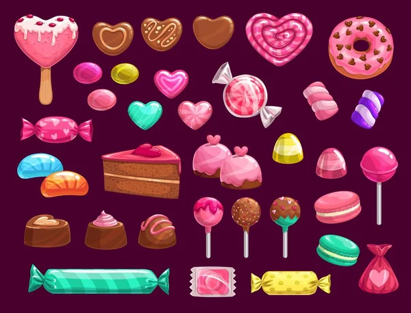 Amour coeur bonbons, bonbons et gâteaux — Image vectorielle