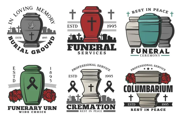 Servicio funerario, columbario de urna funeraria — Vector de stock