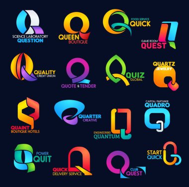 Q harfi kurumsal kimlik iş yazı tipi simgeleri