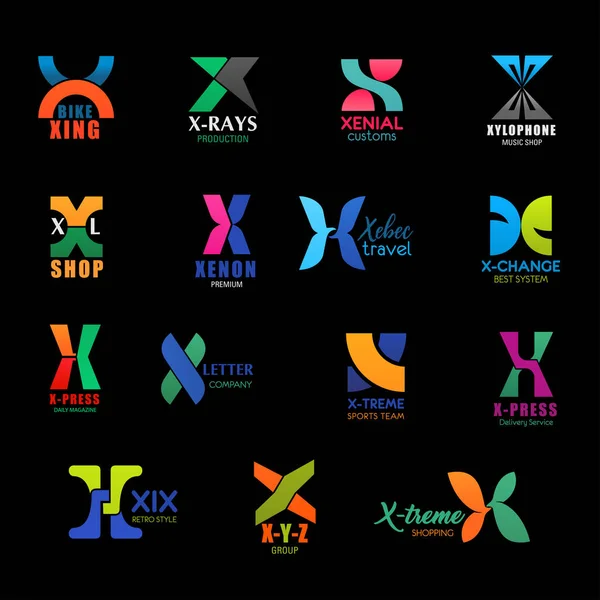 Letter X travel, shop and sport corporate icons — Stock Vector