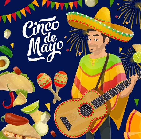 Guitarra mexicana, sombrero, maracas, bandeiras —  Vetores de Stock