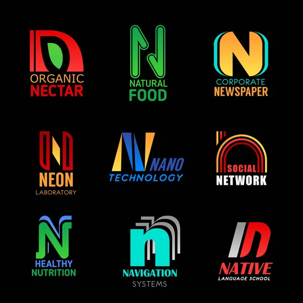 N betűt betűtípust ikonok, vállalati identitás — Stock Vector