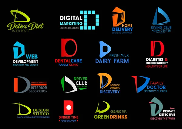 Företagets identitet, bokstaven D ikoner tecken — Stock vektor