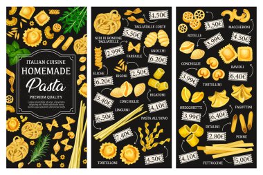Pasta types menu, Italian cuisine clipart