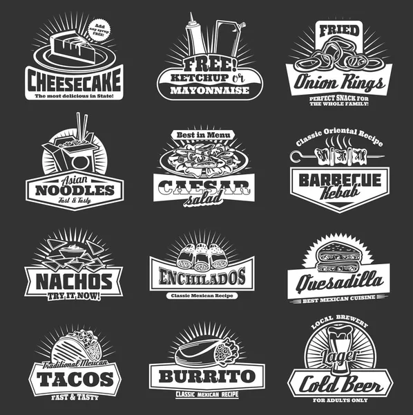 Restaurant der Fast-Food-Snacks einfarbige Symbole — Stockvektor