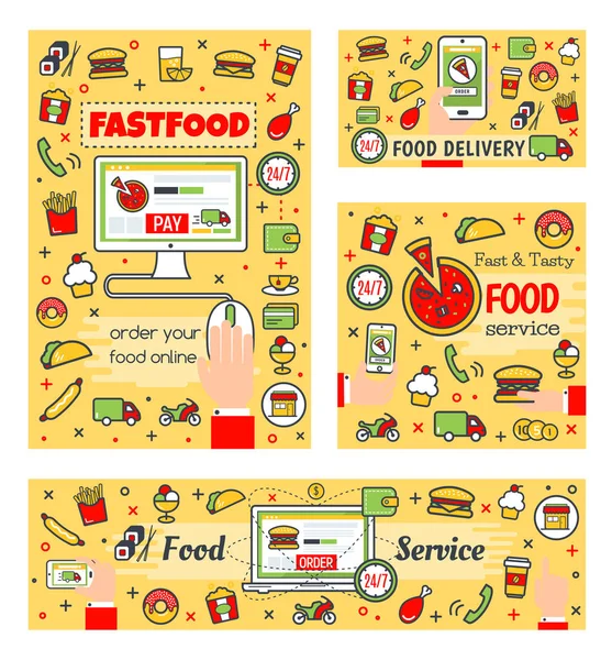 Online-Fastfood-Bestellung Zahlung, Lieferservice — Stockvektor