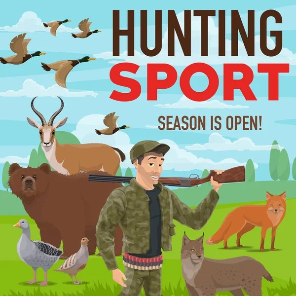 Sport de chasse. Animaux et oiseaux sauvages forestiers — Image vectorielle