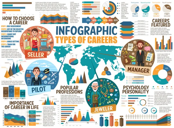 Sprzedawca i pilot, Menedżer i Jubiler Infografika — Wektor stockowy